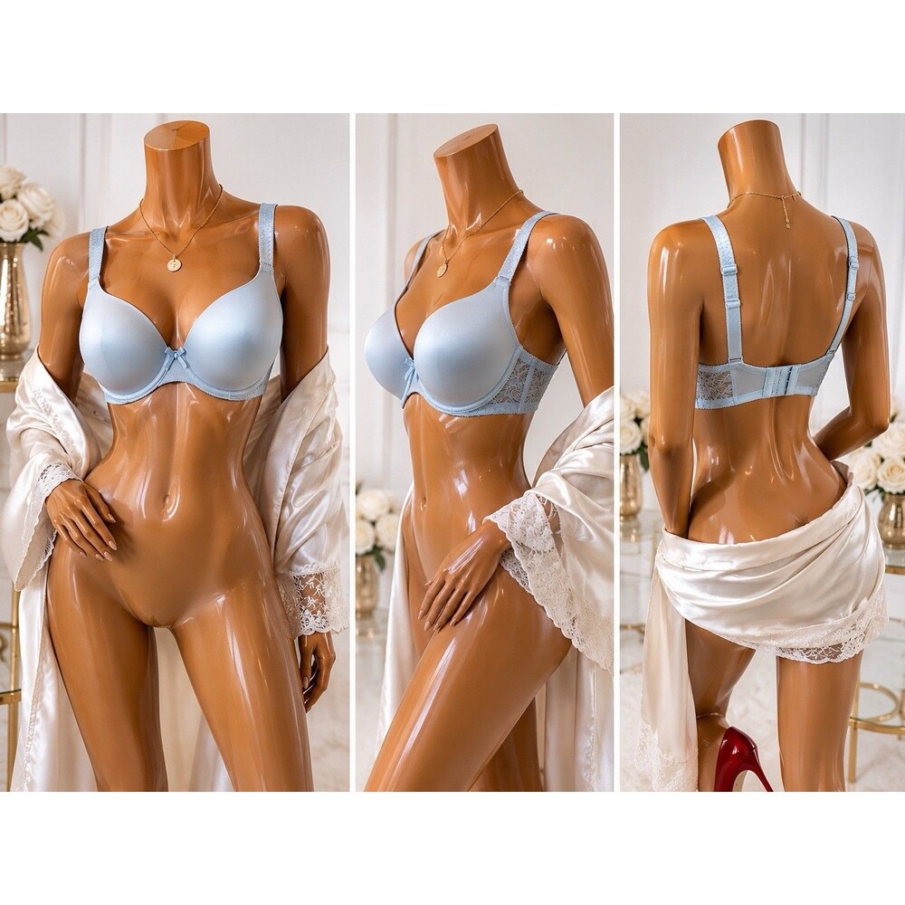 Paris Pink  Womens Bra 38DD  Satin Light  Blue Underwire  Padded  Y2K Feminine